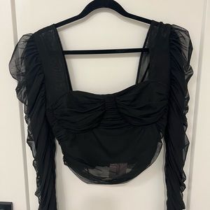 Mesh ruched front milkmaid top. Long sleeve. Brand: Missguided. Size: 10